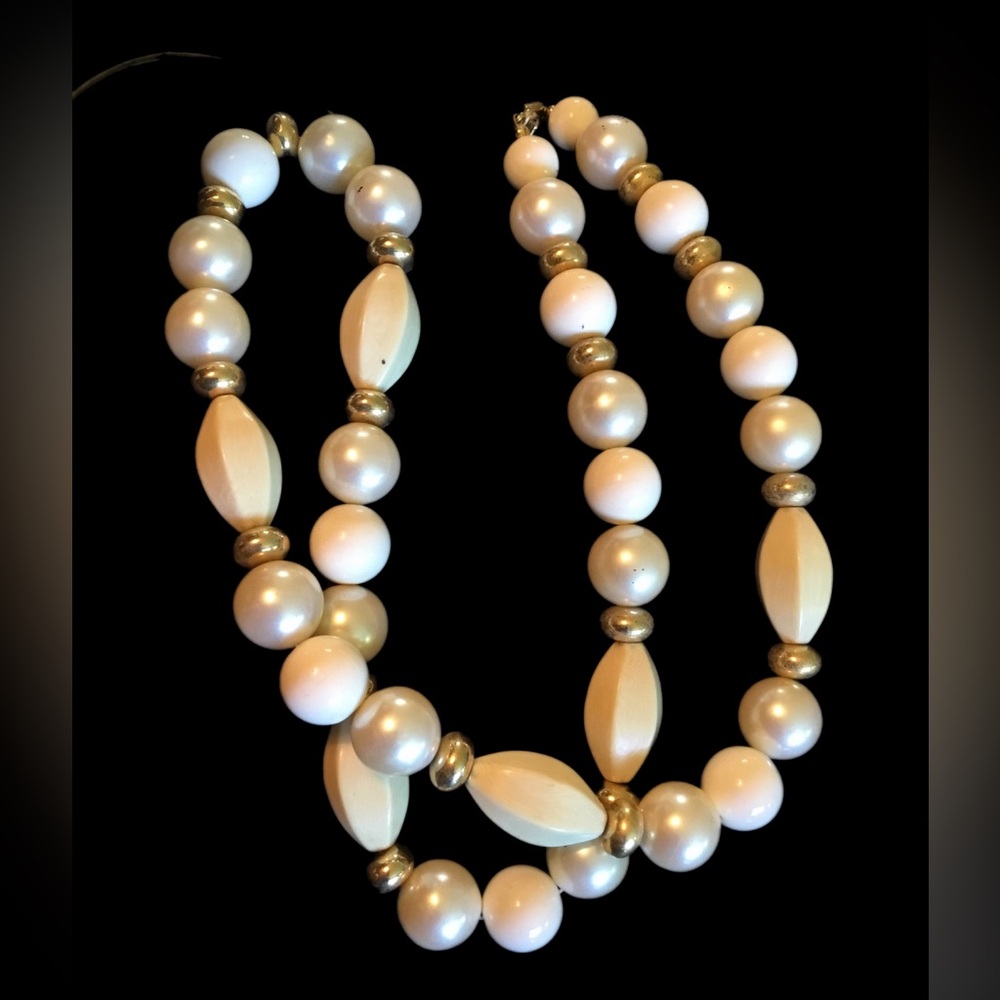 Cream and Gold Bead Necklace - Women Jewelry